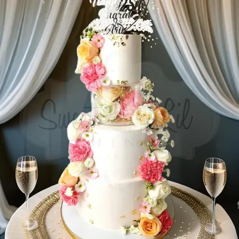 Three-tier floral celebration cake
